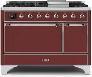 Ilve UM12FDQNS3BUC Majestic Ii 48 Inch Dual Fuel Natural Gas Freestanding Range In Burgundy With Chrome Trim Freestanding Ranges freestanding dual fuel range 30 inch