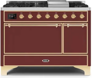 Ilve UM12FDQNS3BUGLP Majestic Ii 48 Inch Dual Fuel Liquid Propane Freestanding Range In Burgundy With Brass Trim Freestanding Ranges freestanding dual fuel range 30 inch