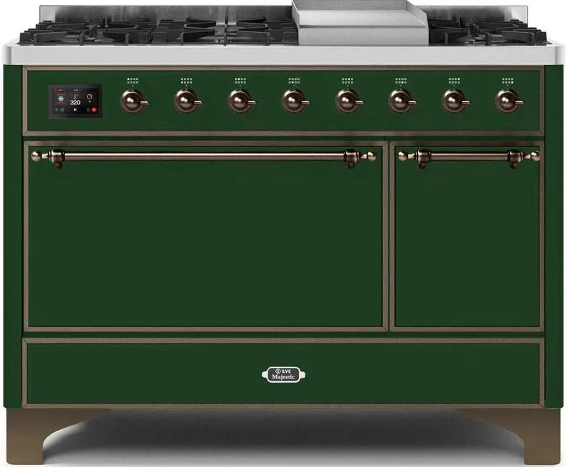 Ilve UM12FDQNS3EGB Majestic Ii 48 Inch Dual Fuel Natural Gas Freestanding Range In Emerald Green With Bronze Trim Freestanding Ranges freestanding dual fuel range 30 inch