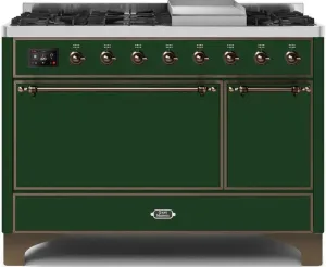 Ilve UM12FDQNS3EGB Majestic Ii 48 Inch Dual Fuel Natural Gas Freestanding Range In Emerald Green With Bronze Trim Freestanding Ranges freestanding dual fuel range 30 inch