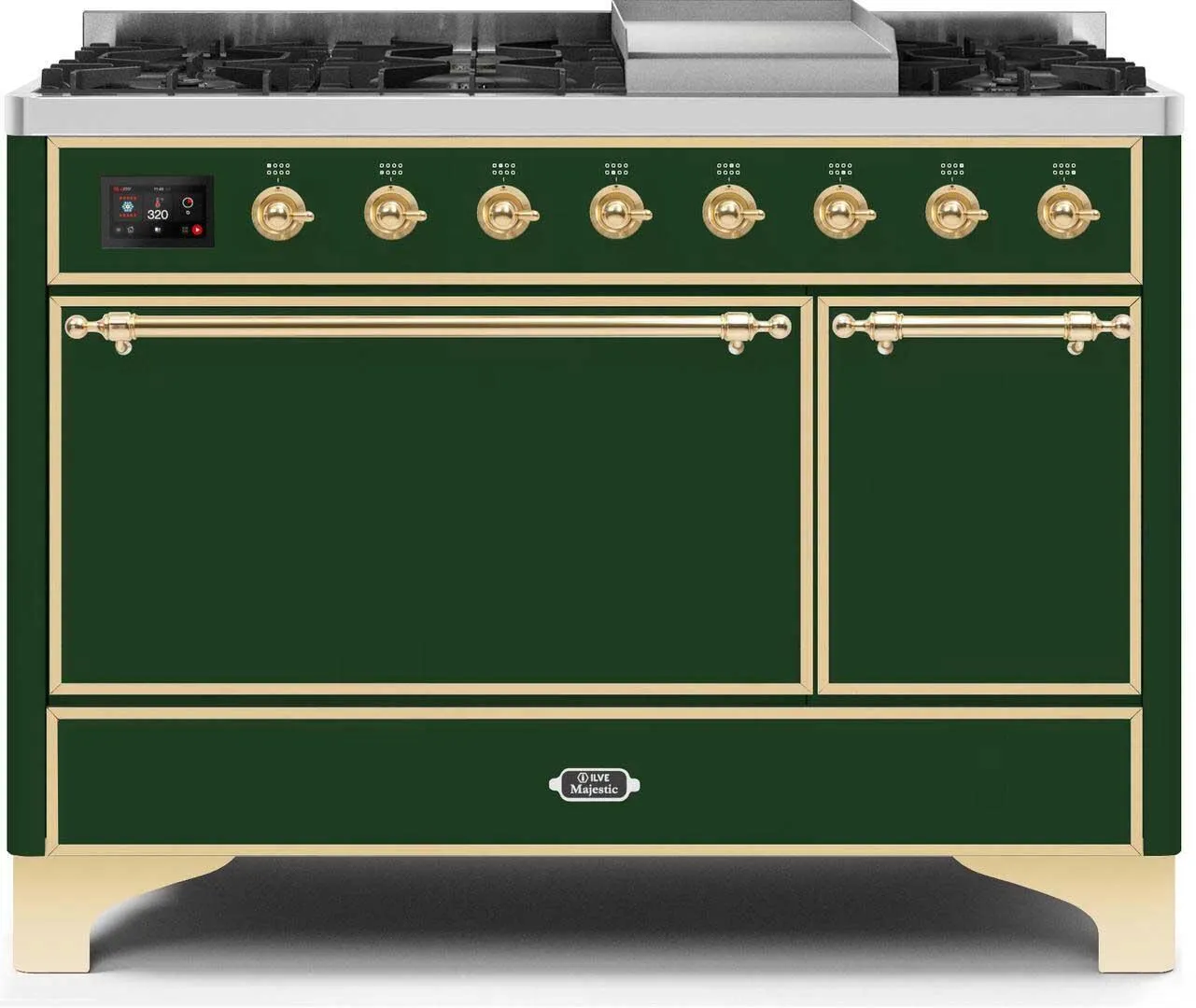 Ilve UM12FDQNS3EGGLP Majestic Ii 48 Inch Dual Fuel Liquid Propane Freestanding Range In Emerald Green With Brass Trim Freestanding Ranges freestanding dual fuel range 30 inch