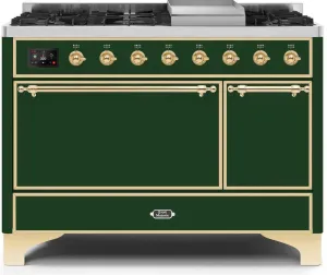 Ilve UM12FDQNS3EGGLP Majestic Ii 48 Inch Dual Fuel Liquid Propane Freestanding Range In Emerald Green With Brass Trim Freestanding Ranges freestanding dual fuel range 30 inch
