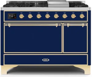 Ilve UM12FDQNS3MBGLP Majestic Ii 48 Inch Dual Fuel Liquid Propane Freestanding Range In Blue With Brass Trim Freestanding Ranges freestanding dual fuel range 30 inch