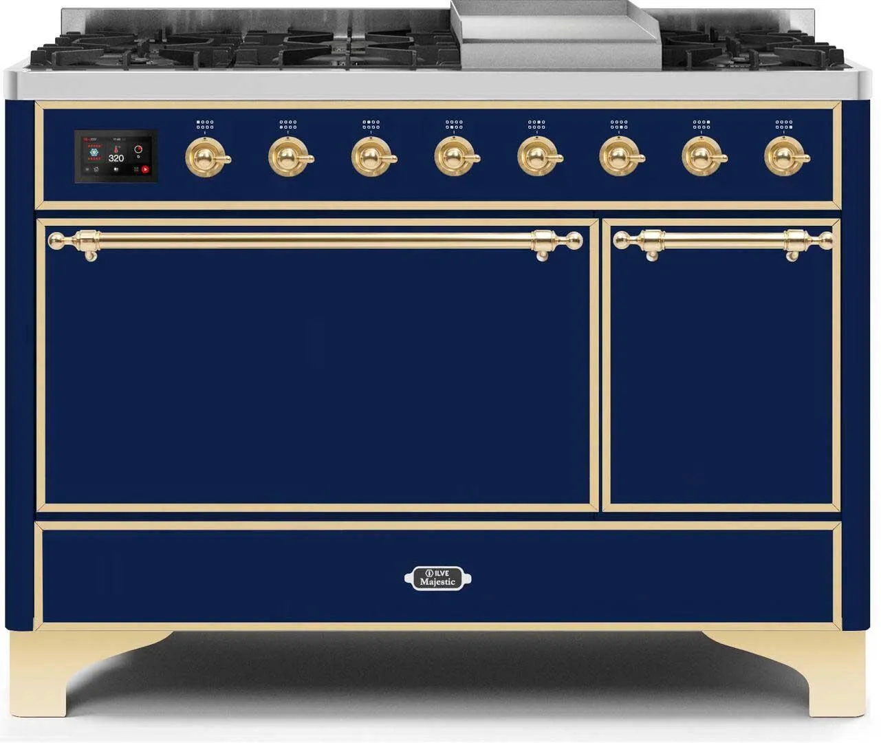 Ilve UM12FDQNS3MBGLP Majestic Ii 48 Inch Dual Fuel Liquid Propane Freestanding Range In Blue With Brass Trim Freestanding Ranges freestanding dual fuel range 30 inch