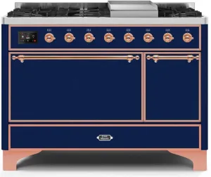 Ilve UM12FDQNS3MBP Majestic Ii 48 Inch Dual Fuel Natural Gas Freestanding Range In Blue With Copper Trim Freestanding Ranges freestanding dual fuel range 30 inch
