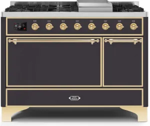 Ilve UM12FDQNS3MGGLP Majestic Ii 48 Inch Dual Fuel Liquid Propane Freestanding Range In Matte Graphite With Brass Trim Freestanding Ranges freestanding dual fuel range 30 inch