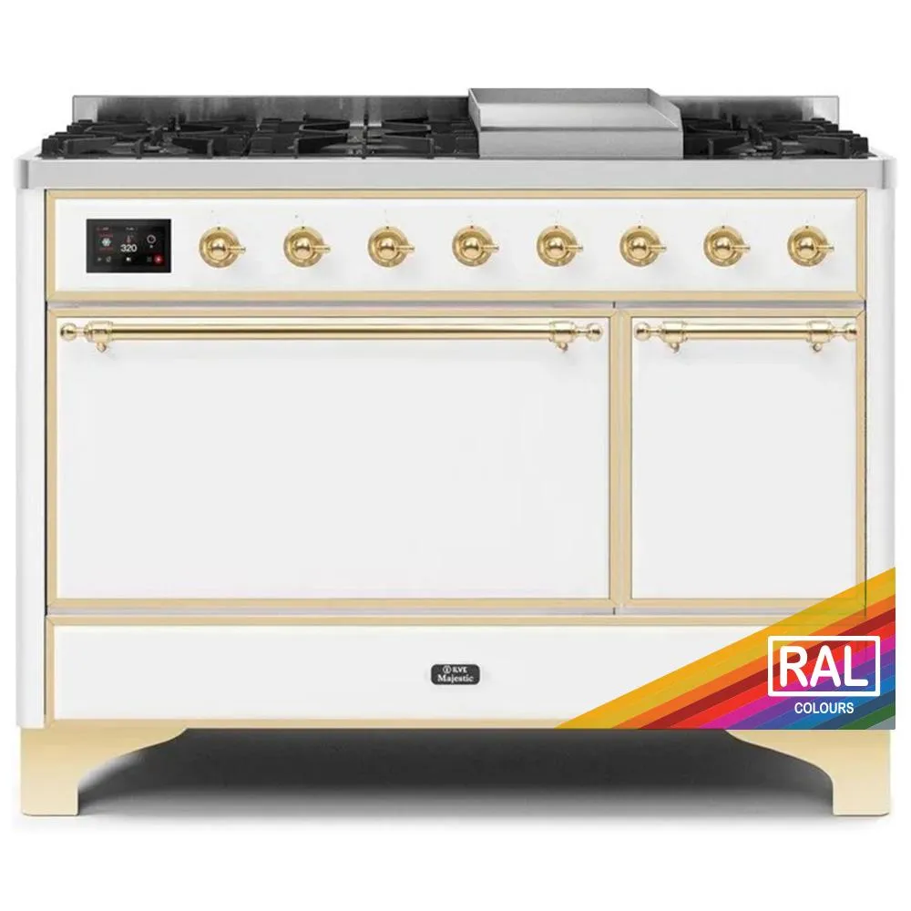 Ilve UM12FDQNS3RAGLP Ilve Majestic Ii 48 Um12Fdqns3Rag Freestanding Dual Fuel Range With 8 Sealed Burners Yes Double Oven With Solid Door In Ral Color With Brass Knobs Freestanding Ranges freestanding dual fuel range 30 inch