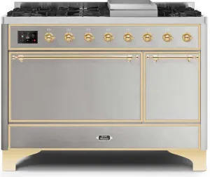 Ilve UM12FDQNS3SSGLP Majestic Ii 48 Inch Dual Fuel Liquid Propane Freestanding Range In Stainless Steel With Brass Trim Freestanding Ranges freestanding dual fuel range 30 inch