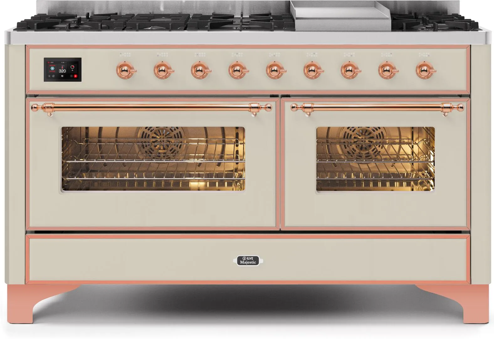 Ilve UM15FDNS3AWPLP Majestic Ii 60 Inch Dual Fuel Liquid Propane Freestanding Range In Antique White With Copper Trim Freestanding Ranges freestanding dual fuel range 30 inch