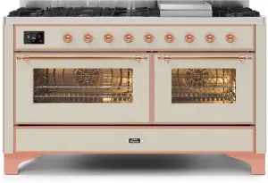 Ilve UM15FDNS3AWPLP Majestic Ii 60 Inch Dual Fuel Liquid Propane Freestanding Range In Antique White With Copper Trim Freestanding Ranges freestanding dual fuel range 30 inch