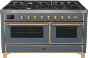 Ilve UM15FDNS3BGGLP Majestic Ii 60 Inch Dual Fuel Liquid Propane Freestanding Range In Blue Grey With Brass Trim Freestanding Ranges freestanding dual fuel range 30 inch