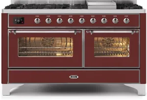 Ilve UM15FDNS3BUC Majestic Ii 60 Inch Dual Fuel Natural Gas Freestanding Range In Burgundy With Chrome Trim Freestanding Ranges freestanding dual fuel range 30 inch