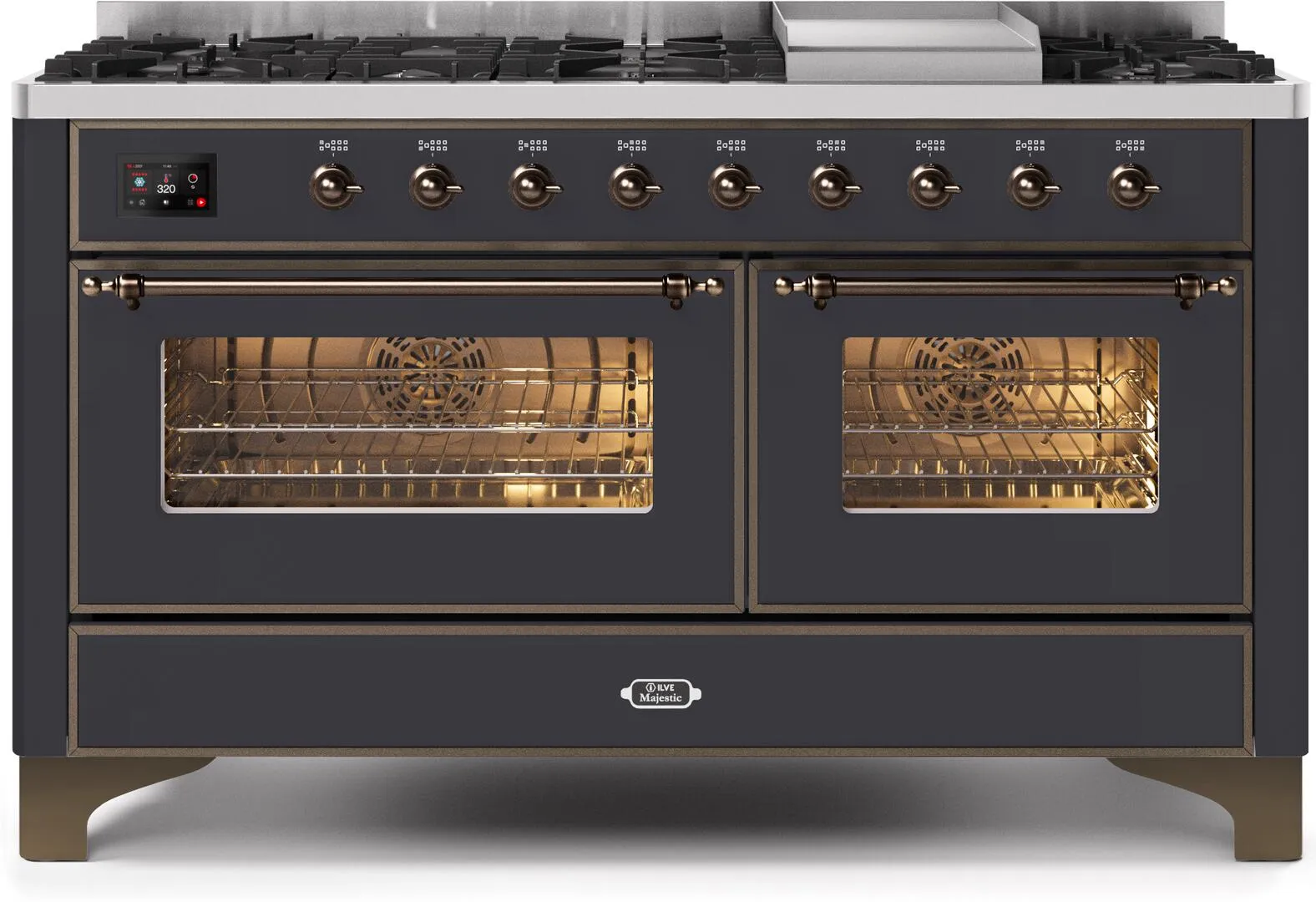 Ilve UM15FDNS3MGB Majestic Ii 60 Inch Dual Fuel Natural Gas Freestanding Range In Matte Graphite With Bronze Trim Freestanding Ranges freestanding dual fuel range 30 inch