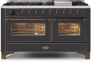 Ilve UM15FDNS3MGB Majestic Ii 60 Inch Dual Fuel Natural Gas Freestanding Range In Matte Graphite With Bronze Trim Freestanding Ranges freestanding dual fuel range 30 inch
