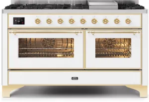 Ilve UM15FDNS3WHG Majestic Ii 60 Inch Dual Fuel Natural Gas Freestanding Range In White With Brass Trim Freestanding Ranges freestanding dual fuel range 30 inch