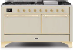 Ilve UM15FDQNS3AWGLP Majestic Ii 60 Inch Dual Fuel Liquid Propane Freestanding Range In Antique White With Brass Trim Freestanding Ranges freestanding dual fuel range 30 inch