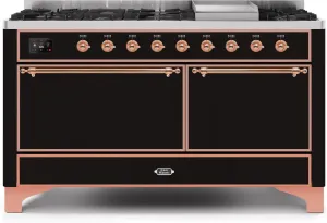 Ilve UM15FDQNS3BKPLP Majestic Ii 60 Inch Dual Fuel Liquid Propane Freestanding Range In Glossy Black With Copper Trim Freestanding Ranges freestanding dual fuel range 30 inch