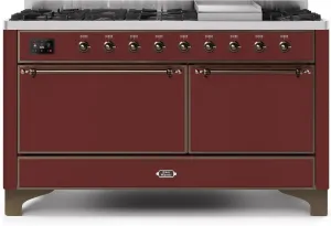 Ilve UM15FDQNS3BUB Majestic Ii 60 Inch Dual Fuel Natural Gas Freestanding Range In Burgundy With Bronze Trim Freestanding Ranges freestanding dual fuel range 30 inch