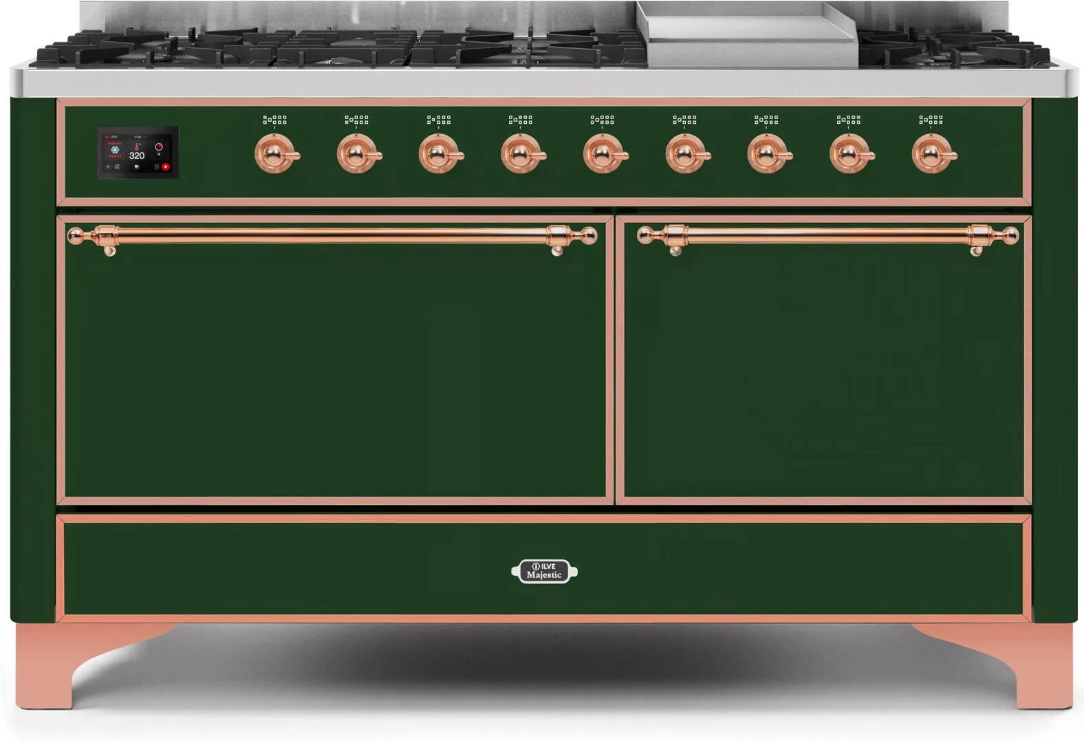 Ilve UM15FDQNS3EGPLP Majestic Ii 60 Inch Dual Fuel Liquid Propane Freestanding Range In Emerald Green With Copper Trim Freestanding Ranges freestanding dual fuel range 30 inch