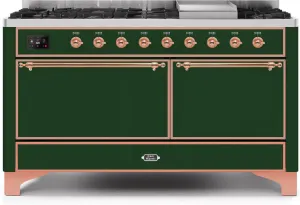Ilve UM15FDQNS3EGPLP Majestic Ii 60 Inch Dual Fuel Liquid Propane Freestanding Range In Emerald Green With Copper Trim Freestanding Ranges freestanding dual fuel range 30 inch