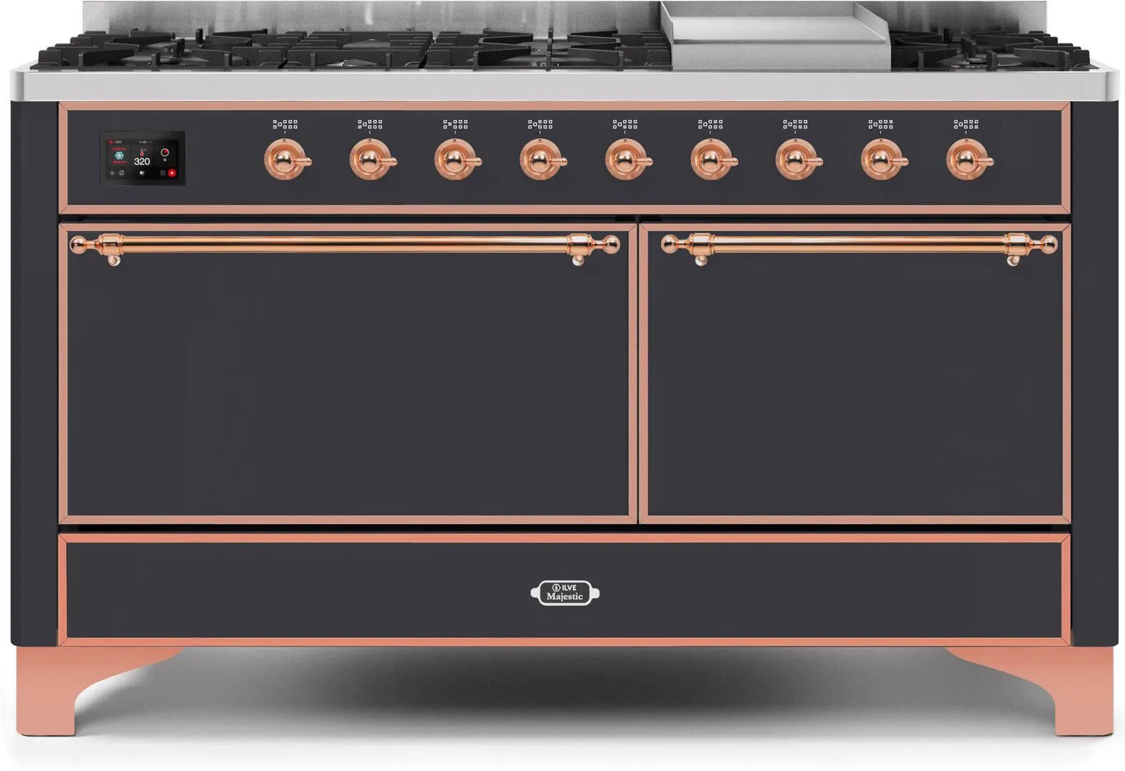 Ilve UM15FDQNS3MGP Majestic Ii 60 Inch Dual Fuel Natural Gas Freestanding Range In Matte Graphite With Copper Trim Freestanding Ranges freestanding dual fuel range 30 inch