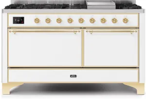 Ilve UM15FDQNS3WHG Majestic Ii 60 Inch Dual Fuel Natural Gas Freestanding Range In White With Brass Trim Freestanding Ranges freestanding dual fuel range 30 inch