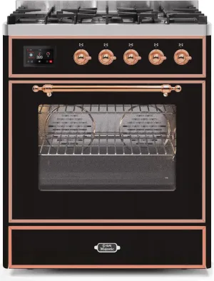Ilve UM30DNE3BKPLP Majestic Ii 30 Inch Dual Fuel Liquid Propane Freestanding Range In Glossy Black With Copper Trim Freestanding Ranges freestanding dual fuel range 30 inch