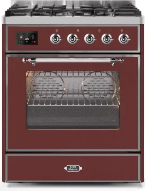 Ilve UM30DNE3BUC Majestic Ii 30 Inch Dual Fuel Natural Gas Freestanding Range In Burgundy With Chrome Trim Freestanding Ranges freestanding dual fuel range 30 inch