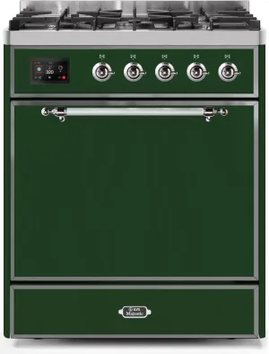Ilve UM30DQNE3EGCLP Majestic Ii 30 Inch Dual Fuel Liquid Propane Freestanding Range In Emerald Green With Chrome Trim Freestanding Ranges freestanding dual fuel range 30 inch