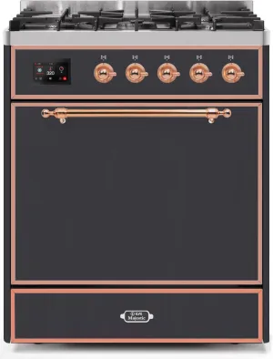 Ilve UM30DQNE3MGP Majestic Ii 30 Inch Dual Fuel Natural Gas Freestanding Range In Matte Graphite With Copper Trim Freestanding Ranges freestanding dual fuel range 30 inch