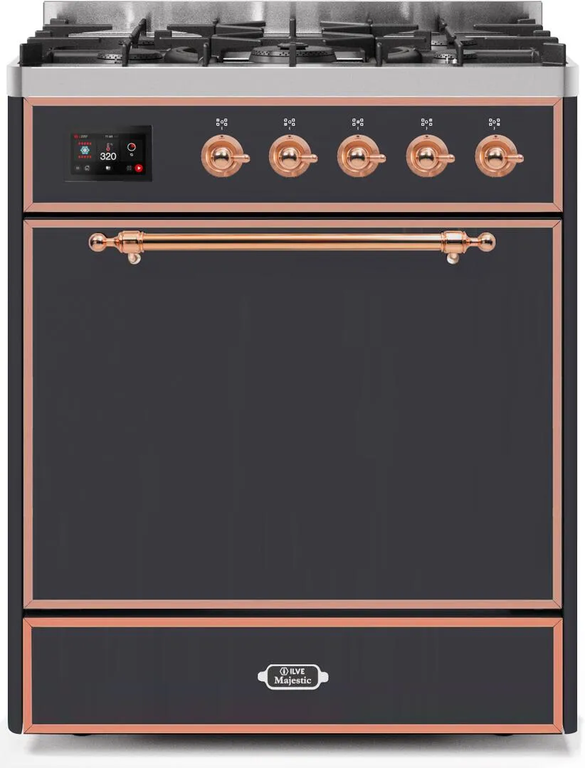 Ilve UM30DQNE3MGP Majestic Ii 30 Inch Dual Fuel Natural Gas Freestanding Range In Matte Graphite With Copper Trim Freestanding Ranges freestanding dual fuel range 30 inch