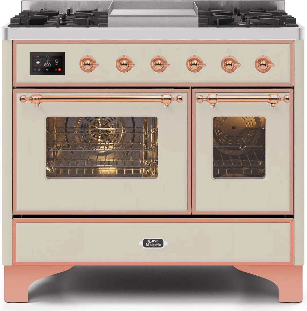 Ilve UMD10FDNS3AWPLP Majestic Ii 40 Inch Dual Fuel Liquid Propane Freestanding Range In Antique White With Copper Trim Freestanding Ranges freestanding dual fuel range 30 inch