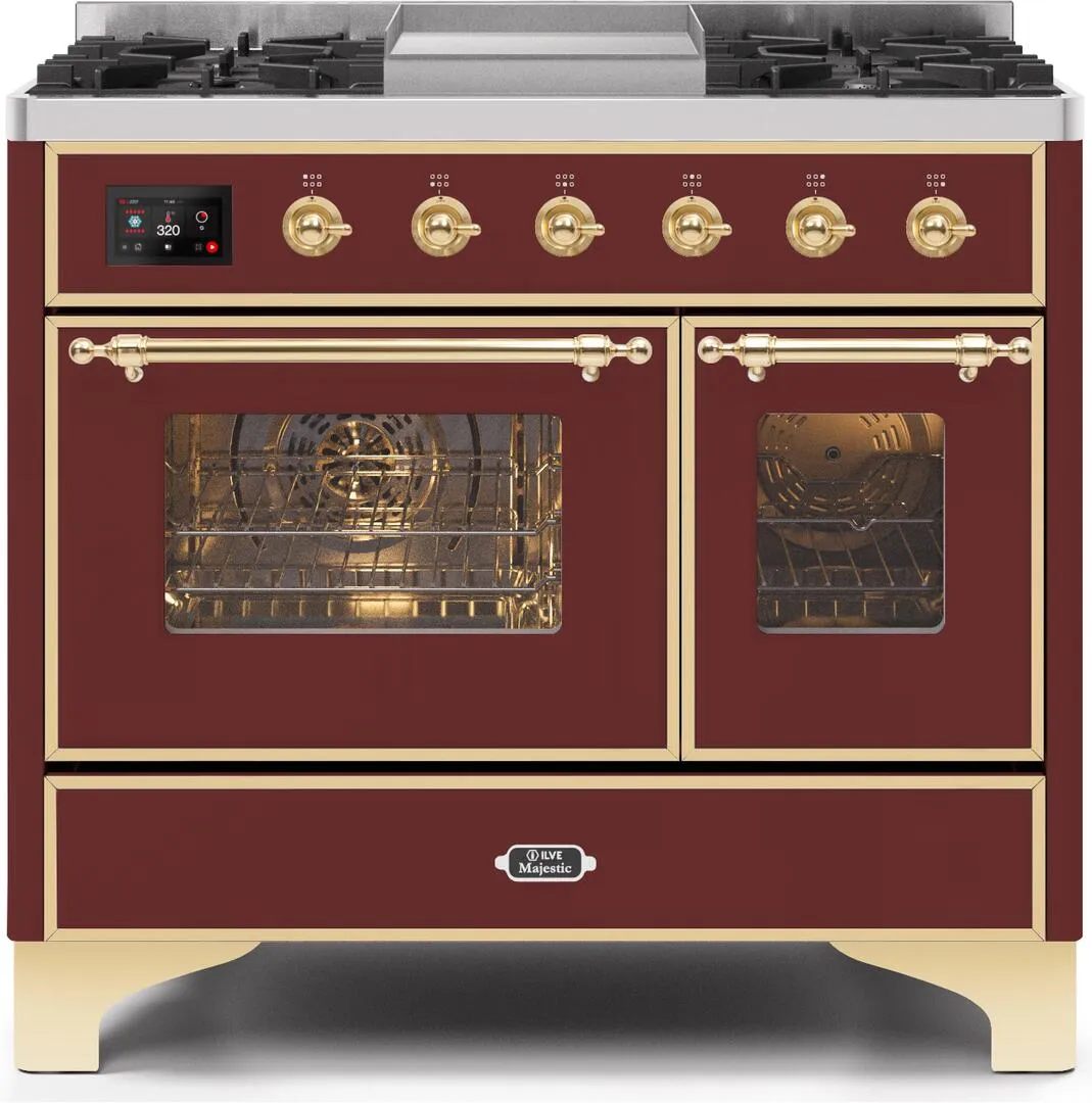 Ilve UMD10FDNS3BUG Majestic Ii 40 Inch Dual Fuel Natural Gas Freestanding Range In Burgundy With Brass Trim Freestanding Ranges freestanding dual fuel range 30 inch