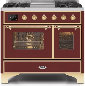 Ilve UMD10FDNS3BUG Majestic Ii 40 Inch Dual Fuel Natural Gas Freestanding Range In Burgundy With Brass Trim Freestanding Ranges freestanding dual fuel range 30 inch