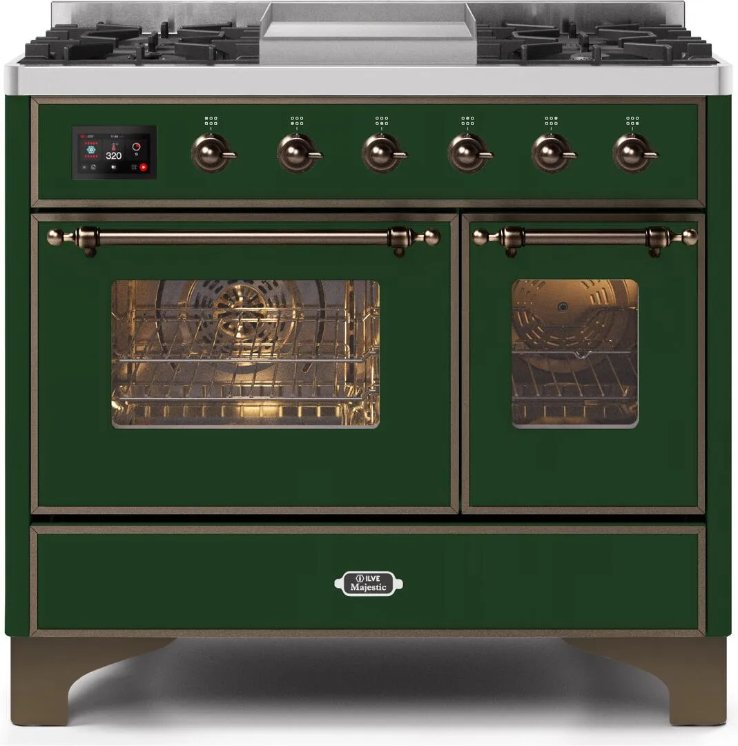 Ilve UMD10FDNS3EGBLP Majestic Ii 40 Inch Dual Fuel Liquid Propane Freestanding Range In Emerald Green With Bronze Trim Freestanding Ranges freestanding dual fuel range 30 inch