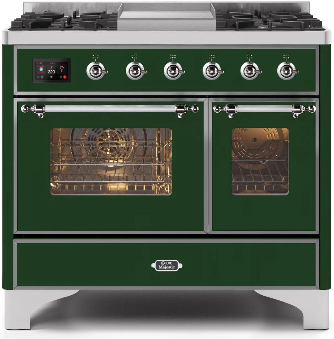 Ilve UMD10FDNS3EGCLP Majestic Ii 40 Inch Dual Fuel Liquid Propane Freestanding Range In Emerald Green With Chrome Trim Freestanding Ranges freestanding dual fuel range 30 inch