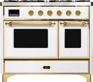 Ilve UMD10FDNS3WHG Majestic Ii 40 Inch Dual Fuel Natural Gas Freestanding Range In White With Brass Trim Freestanding Ranges freestanding dual fuel range 30 inch