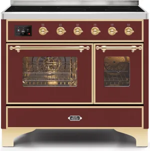 Ilve UMDI10NS3BUG Majestic Ii 40 Inch Electric Freestanding Range In Burgundy With Brass Trim Freestanding Ranges freestanding dual fuel range 30 inch