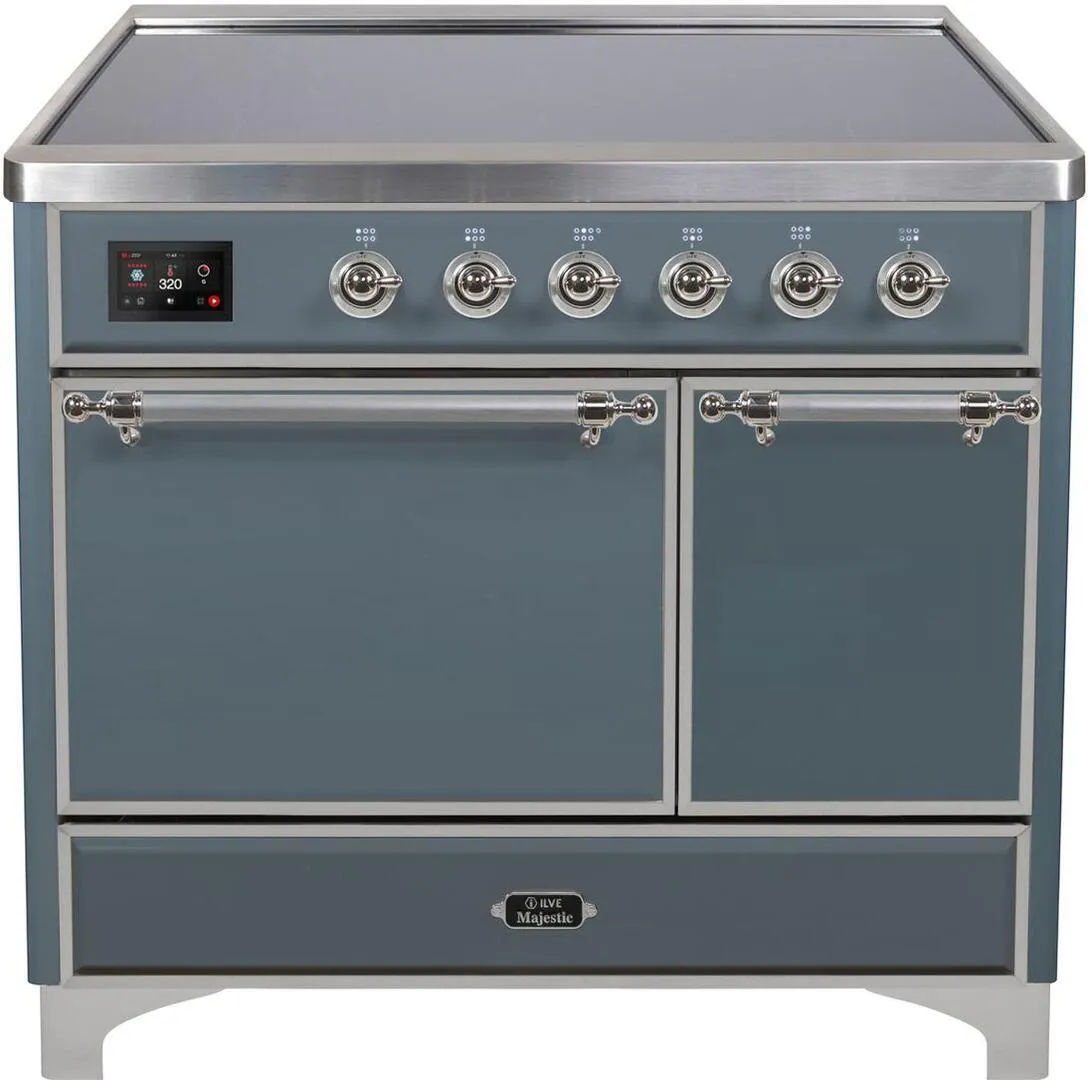 Ilve UMDI10QNS3BGC Majestic Ii 40 Inch Electric Freestanding Range In Blue Grey With Chrome Trim Freestanding Ranges freestanding dual fuel range 30 inch