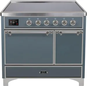 Ilve UMDI10QNS3BGC Majestic Ii 40 Inch Electric Freestanding Range In Blue Grey With Chrome Trim Freestanding Ranges freestanding dual fuel range 30 inch