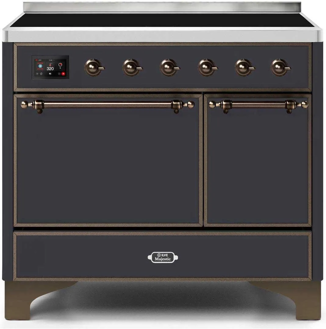 Ilve UMDI10QNS3MGB Majestic Ii 40 Inch Electric Freestanding Range In Matte Graphite With Bronze Trim Freestanding Ranges freestanding dual fuel range 30 inch