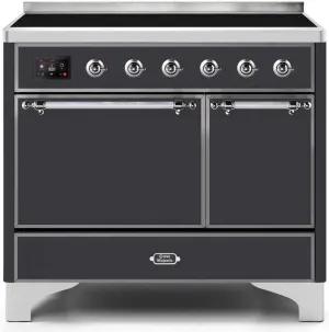 Ilve UMDI10QNS3MGC Majestic Ii 40 Inch Electric Freestanding Range In Matte Graphite With Chrome Trim Freestanding Ranges freestanding dual fuel range 30 inch