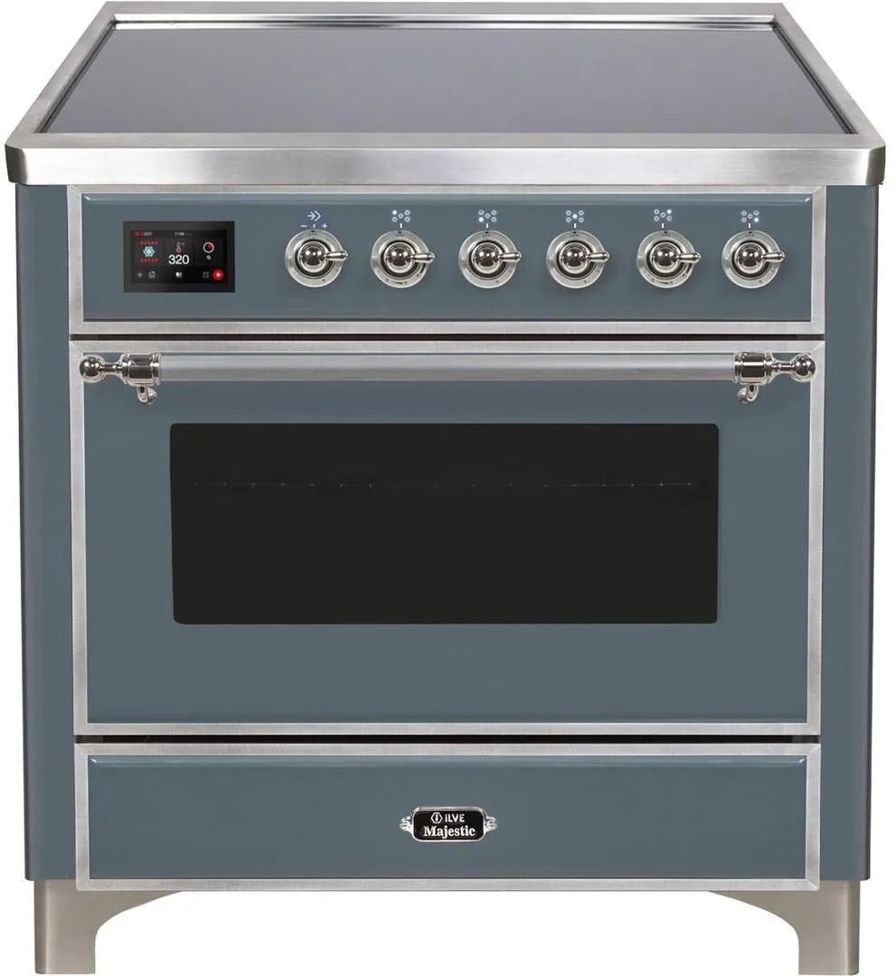 Ilve UMI09NS3BGC Majestic Ii 36 Inch Electric Freestanding Range In Blue Grey With Chrome Trim Freestanding Ranges freestanding dual fuel range 30 inch
