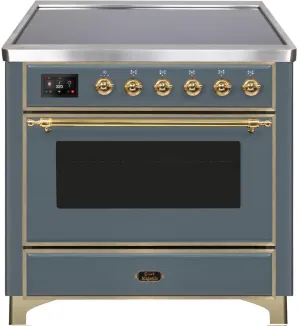 Ilve UMI09NS3BGG Majestic Ii 36 Inch Electric Freestanding Range In Blue Grey With Brass Trim Freestanding Ranges freestanding dual fuel range 30 inch