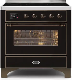 Ilve UMI09NS3BKB Majestic Ii 36 Inch Electric Freestanding Range In Glossy Black With Bronze Trim Freestanding Ranges freestanding dual fuel range 30 inch