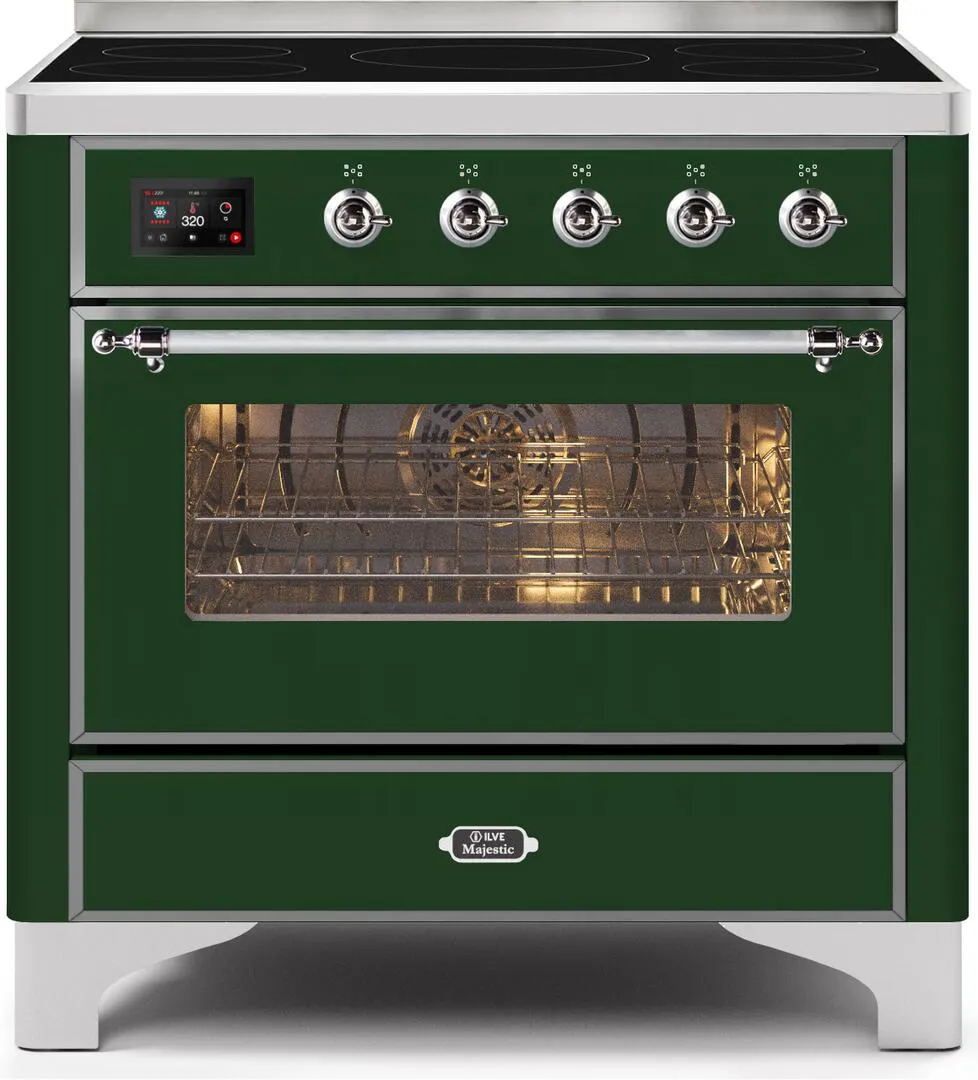 Ilve UMI09NS3EGC Majestic Ii 36 Inch Electric Freestanding Range In Emerald Green With Chrome Trim Freestanding Ranges freestanding dual fuel range 30 inch