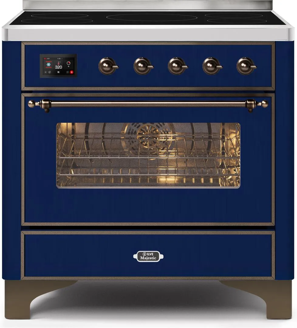 Ilve UMI09NS3MBB Majestic Ii 36 Inch Electric Freestanding Range In Blue With Bronze Trim Freestanding Ranges freestanding dual fuel range 30 inch