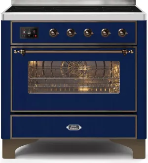 Ilve UMI09NS3MBB Majestic Ii 36 Inch Electric Freestanding Range In Blue With Bronze Trim Freestanding Ranges freestanding dual fuel range 30 inch