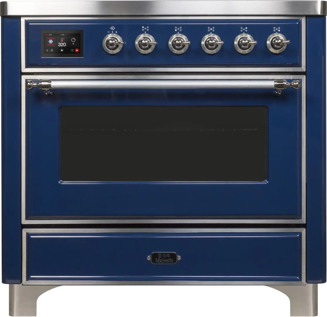 Ilve UMI09NS3MBC Majestic Ii 36 Inch Electric Freestanding Range In Blue With Chrome Trim