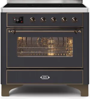 Ilve UMI09NS3MGB Majestic Ii 36 Inch Electric Freestanding Range In Matte Graphite With Bronze Trim Freestanding Ranges freestanding dual fuel range 30 inch